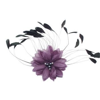 Colette Malouf - Silk Flower Coque Fan Barrette - Plum (1)