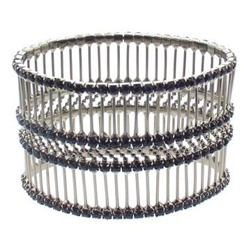 Karen Marie - 4 Row Rhinestone Expandable Cuff - Black