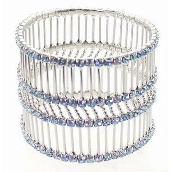 Karen Marie - 4 Row Rhinestone Expandable Cuff - Blue