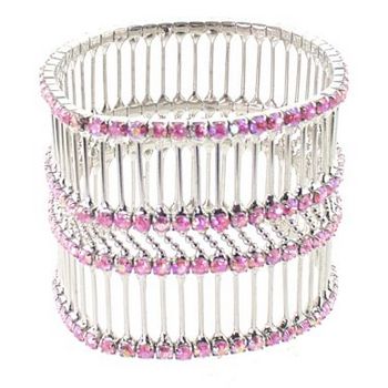 Karen Marie - 4 Row Rhinestone Expandable Cuff - Pink