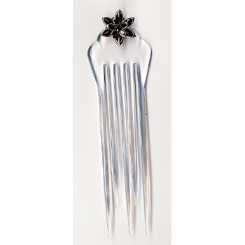 Good Hair Days - Chignon Pin - Crystal w/ Jet & Silver Flower