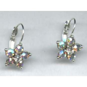 Austrian Crystal Flower Earrings - White AB