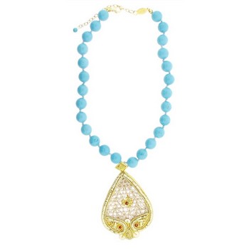 A.V. Max - Ethnic Drop Necklace - Gold & Turquoise