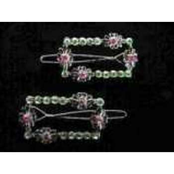 Green w/ Rose Rhinestone Jeweled Hairclips