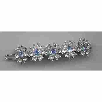 Austrian Crystal Barrette - White w/Blue Center