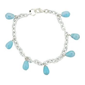 Pink Lily - Bracelet - Turquose Teardrops on Silver Link Chain(1)