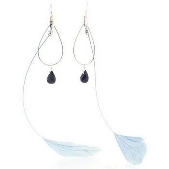 Natasha B. - Onyx & Ostrich Feather - Earrings - Pierced Ears - Set of 2 Earrings
