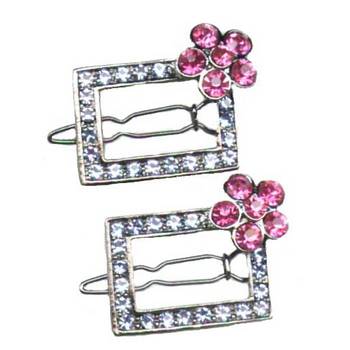 Flowered Austrian Crystal Barrette - Blue w/ Rose
