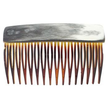 De Renaudin - Carved Horn Side Comb - Black & White Blend (1)
