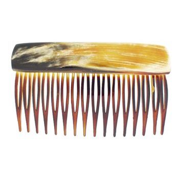 De Renaudin - Carved Horn Side Comb - Blond & Black Blend (1)