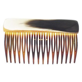 De Renaudin - Carved Horn Side Comb - Black & White Blend (1)