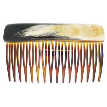 De Renaudin - Carved Horn Side Comb - Black & Blond Blend (1)
