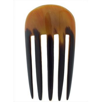 De Renaudin - Ornately Carved Horn Hair Comb - Black & Tort
