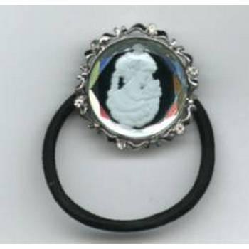 Cameo & Crystal Ponytail Holder - White