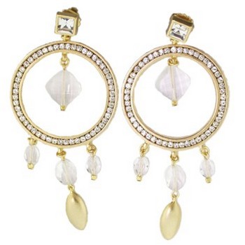 Christopher Roca - Circle Chandelier Pierced Earrings - Gold Metal w/Crystals