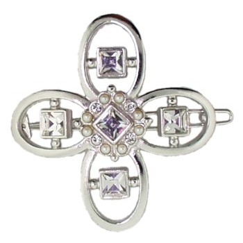 Christopher Roca - Cross Hair Barrette - Silver Metal w/White Crystals & Pearls (1)