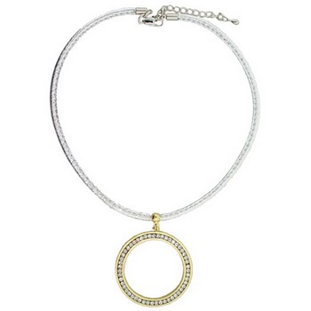 Christopher Roca - Circle Choker - Silver Leather Choker w/Gold Circle & White Crystals