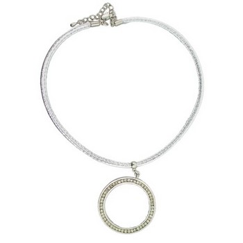 Christopher Roca - Circle Choker - Silver Leather Choker w/Silver Circle & Jonquil Crystals