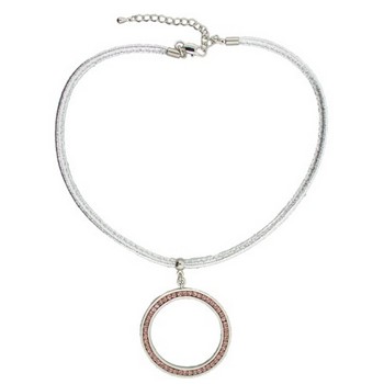 Christopher Roca - Circle Choker - Silver Leather Choker w/Silver Circle & Rose Crystals