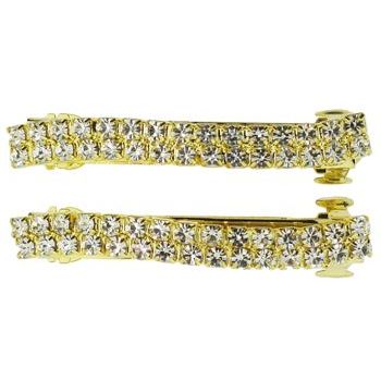 Bijoux Designs - Brilliant White S-Line Barrettes (2) - Gold Hued