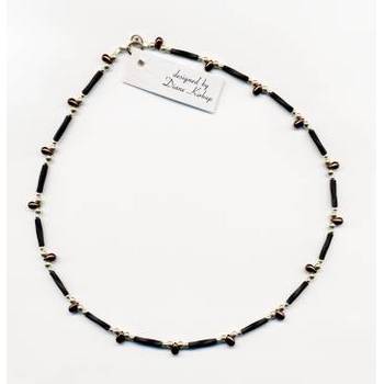 Black Tube Choker w/ Sterling Silver & Bronze