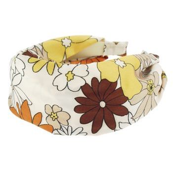 Karen Marie - Mock Satin Headband - Cream With Daisies (1)