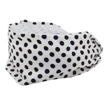 Frank & Kahn - Silk Scarf Headband - White w/ Small Black Polka Dots
