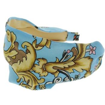 Frank & Kahn - Hermes Inspired Silk Scarf Headband - Aqua w/ Gold Leaf - (1)