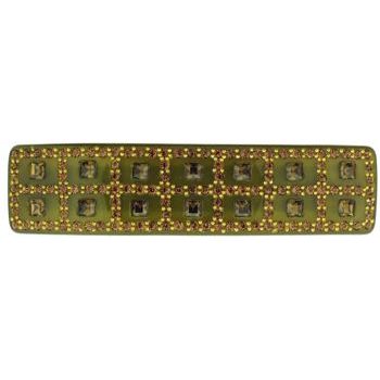 France Luxe - Rectangle Barrette w/Swarovski Grid - Olive Green