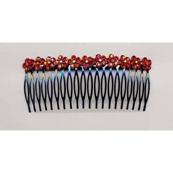 Crystal Comb W/ Red Flowers - 4 1/4inch