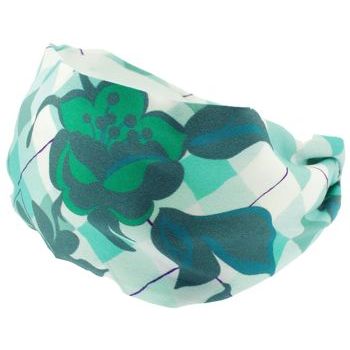 Frank & Kahn - Silk Scarf Headband - Aqua Argyle- 2 7/8inch Wide