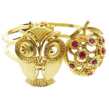 Gerard Yosca - Owl & Filigree Apple On Golden Hued Hinged Cuff (1)