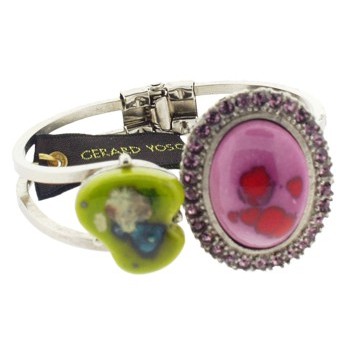 Gerard Yosca - Pink Oval Vintage Stone on Silver Hued Hinged Cuff (1)