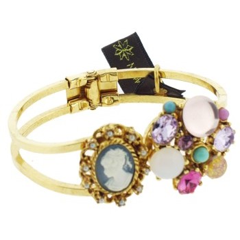 Gerard Yosca - Pink Stone w/Cameo on Golden Hued Hinged Cuff (1)