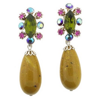 Gerard Yosca - Green Navette Earrings w/Drop (2 Earrings Per Set)