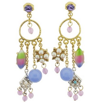 Gerard Yosca - Purple Stone Multi Charm Drop Earrings (2 Earrings Per Set)