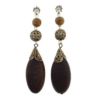 Gerard Yosca - Large Wood Oval Drops On Long Earrings (2 Earrings Per Set)
