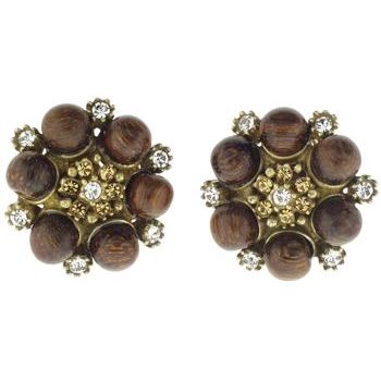 Gerard Yosca - Wood Beads & Lt. Colorado Swaroski Crystals Clip On Earrings (2 Earrings Per Set)