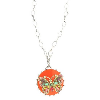 Gerard Yosca - Large Butterfly On Orange Disc Chain Necklace (1)