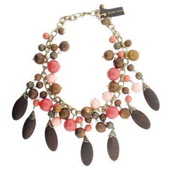 Gerard Yosca - Coral & Wood Filigree Bead Chain Necklace (1)