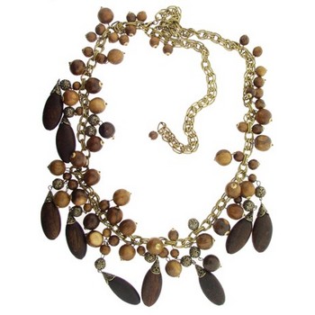 Gerard Yosca - Large Oval Wood Bead Drop Necklace (1)