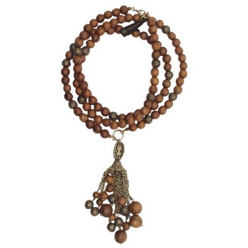 Gerard Yosca - Wood Bead Necklace w/Chain Tassle (1)