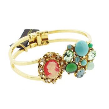 Gerard Yosca - Turquoise Stone w/Cameo on Golden Hued Hinged Cuff (1)