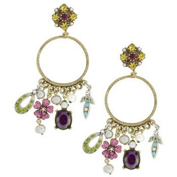 Gerard Yosca - Multi Charm Earring On Circle Ear - Ruby (2 Earrings Per Set)