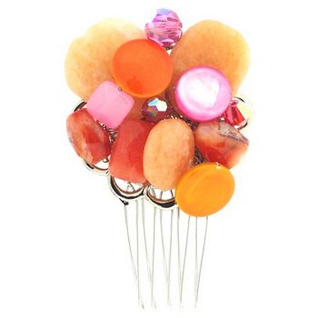 Michele Busch - Wire Comb w/Array Of Orange Stones