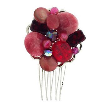 Michele Busch - Wire Comb w/Array Of Cranberry Color Stones
