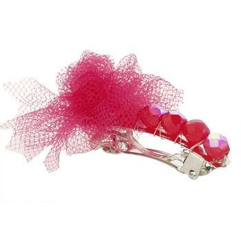 Michele Busch - Mini Barrette - Pomegranate Crystal Beads & Taffeta