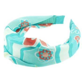 Head Dress - Silk Charmeuse Headband - Aqua w/Small Floral Pattern (1)