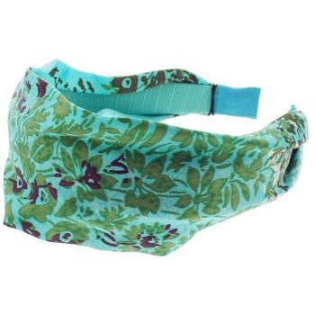 Head Dress - Silk Charmeuse Headband - Aqua w/Floral Accents (1)