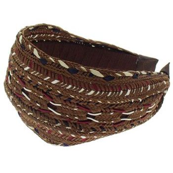 Head Dress - Woven Scarf Headband - Brown w/Blue & Burgundy  (1)